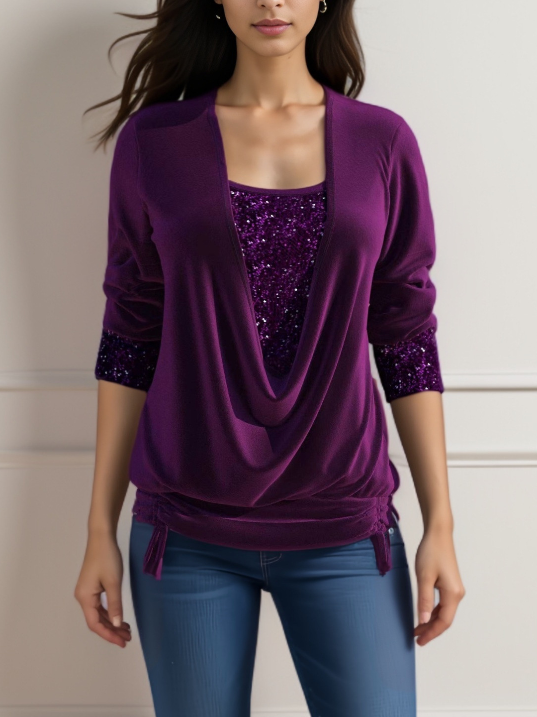 Chemisiers1 Femmes Pois Polka Décontracté Printemps / Automne Quotidien Ample Dentelle Jersey Manches Longues Col Rond