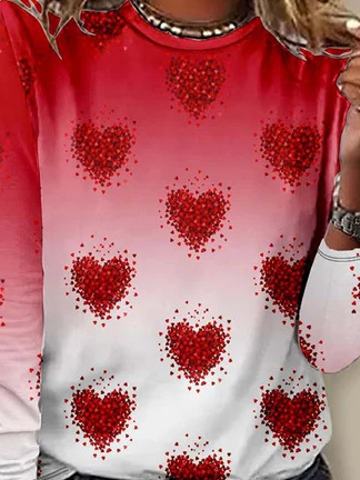 T-shirts Décontracté Printemps / Automne Coeur/cordé Micro-élasticité Jersey Col Rond Régulier Droit Régulier pour Femmes