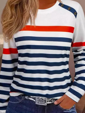 T-shirts Femmes Rayé Décontracté Printemps / Automne Quotidien Ample Jersey Col Rond Régulier Régulier