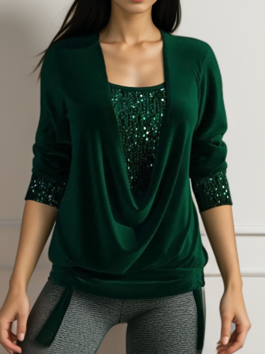 Chemisiers1 Femmes Pois Polka Décontracté Printemps / Automne Quotidien Ample Dentelle Jersey Manches Longues Col Rond