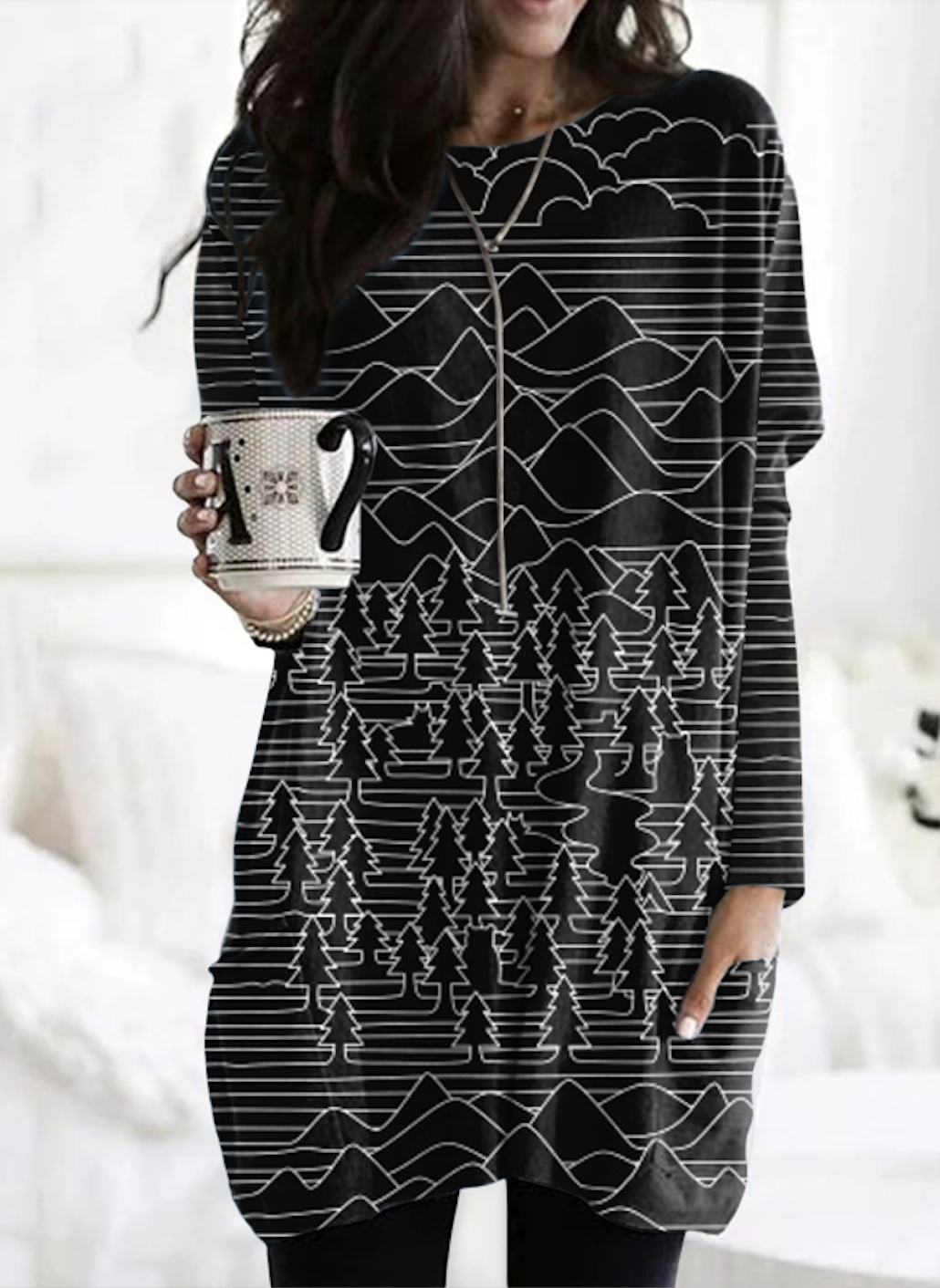 T-shirts Géométrique Décontracté Printemps / Automne Micro-élasticité Quotidien Manches Longues Col Rond Mi-long Régulier pour Femmes
