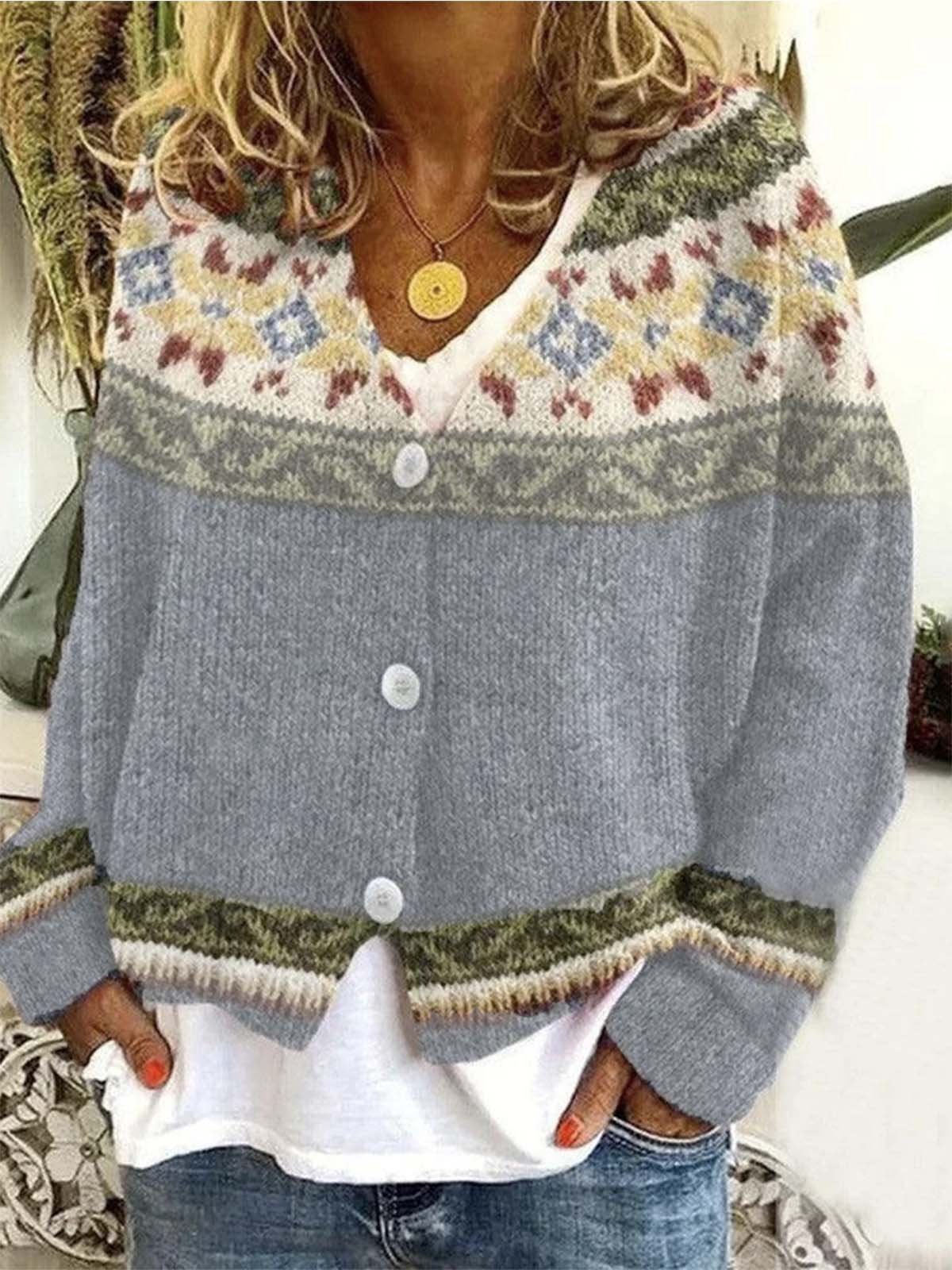 Cardigans Femmes Décontracté Ethnique Hiver Quotidien Coupe Régulière Laine/Tricot Régulier Épaissi Élasticité moyenne