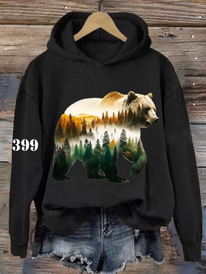 à Capuche Décontracté Imprimé d'Animal Printemps / Automne Coton Micro-élasticité Manches Longues Régulier Droit Régulier pour Femmes