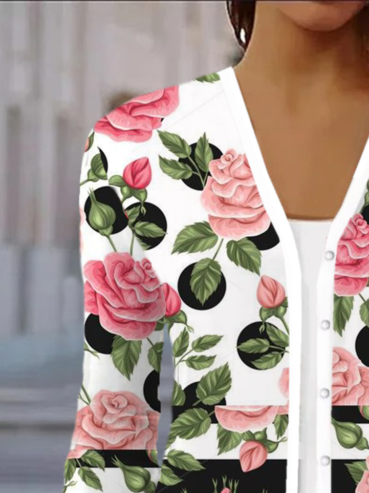 Élasticité moyenne Col V Manches trois quarts Régulier Floral Kimono pour Femmes