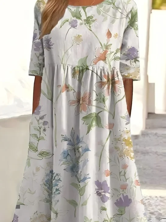 Femmes impression en 3D Comme Image Col Rond Confortable Robe Maxi Rétro