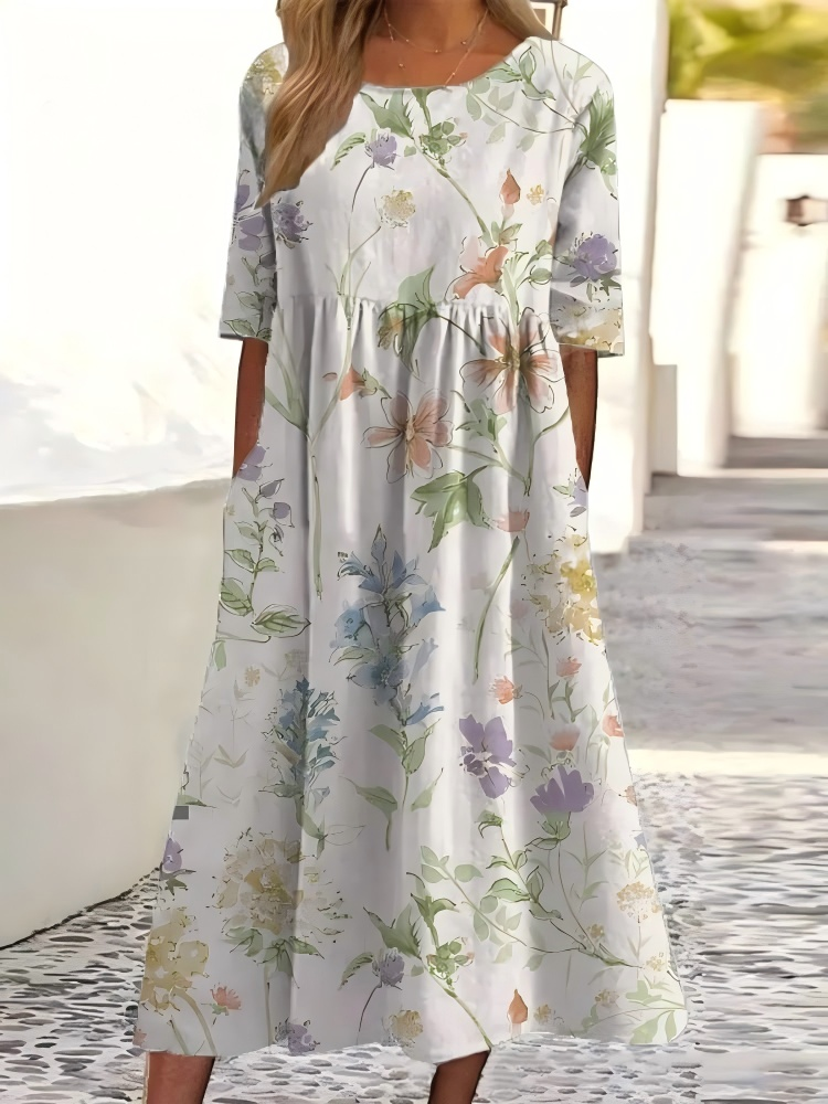 Femmes impression en 3D Comme Image Col Rond Confortable Robe Maxi Rétro