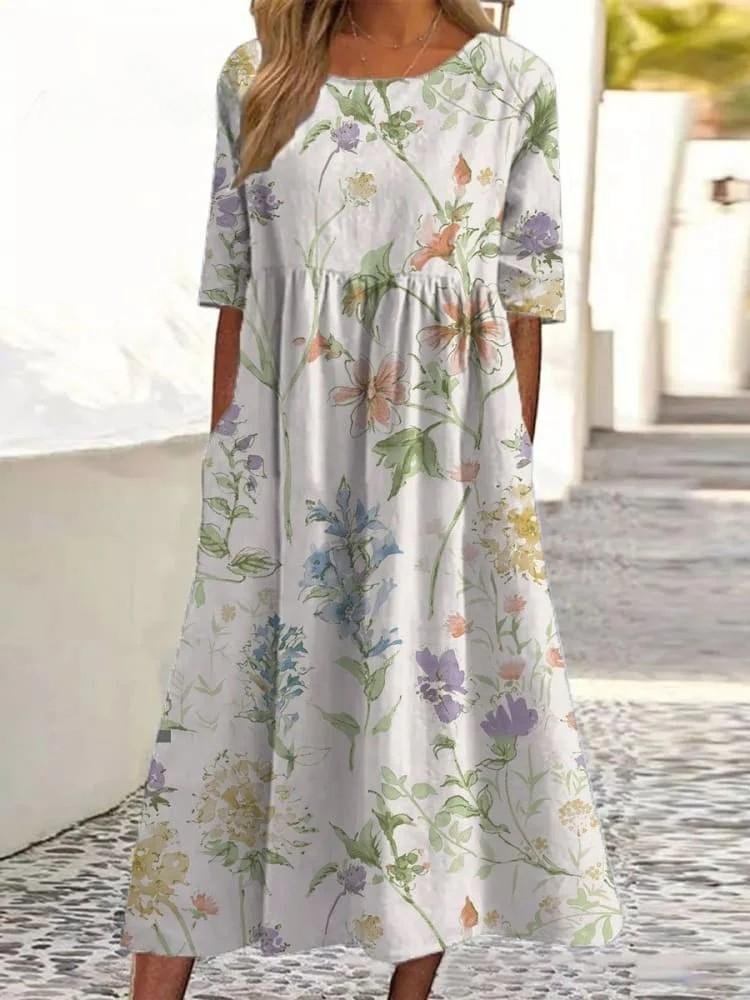 Femmes impression en 3D Comme Image Col Rond Confortable Robe Maxi Rétro