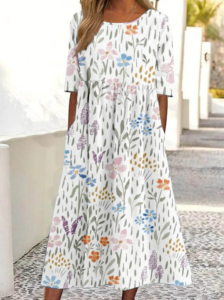 Femmes impression en 3D Comme Image Col Rond Confortable Robe Maxi Rétro