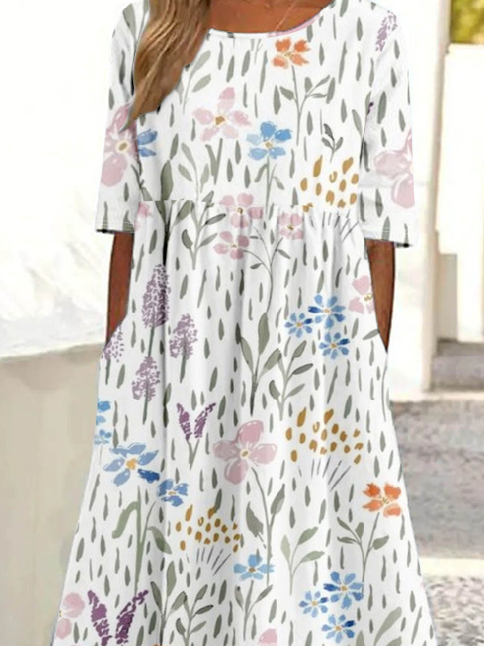 Femmes impression en 3D Comme Image Col Rond Confortable Robe Maxi Rétro