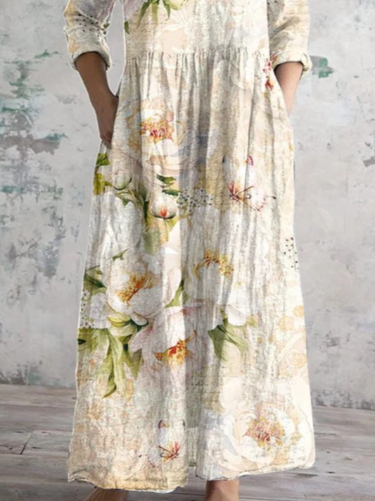 Femmes impression en 3D Comme Image Col V Confortable Robe Maxi Rétro
