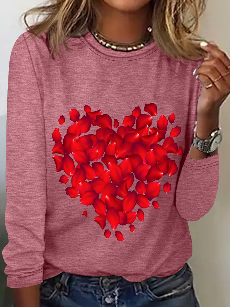 Chemisiers1 Femmes Décontracté Printemps / Automne le Jour de la Saint-Valentin Quotidien Manches Longues Col Rond en Mélangé de Coton Régulier Droit