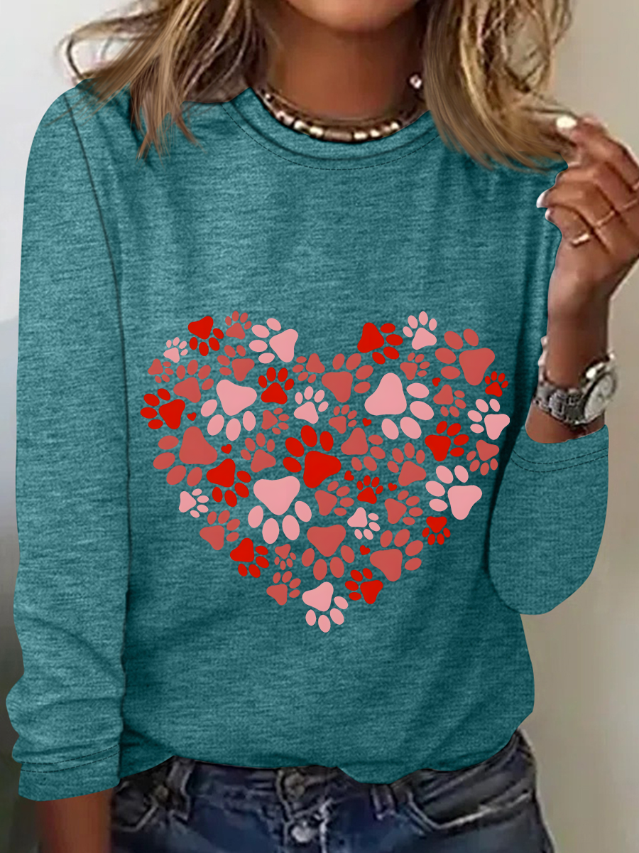 Chemisiers1 Décontracté Printemps / Automne Coeur/cordé Ample Manches Longues en Mélangé de Coton Régulier Droit Élasticité moyenne pour Femmes