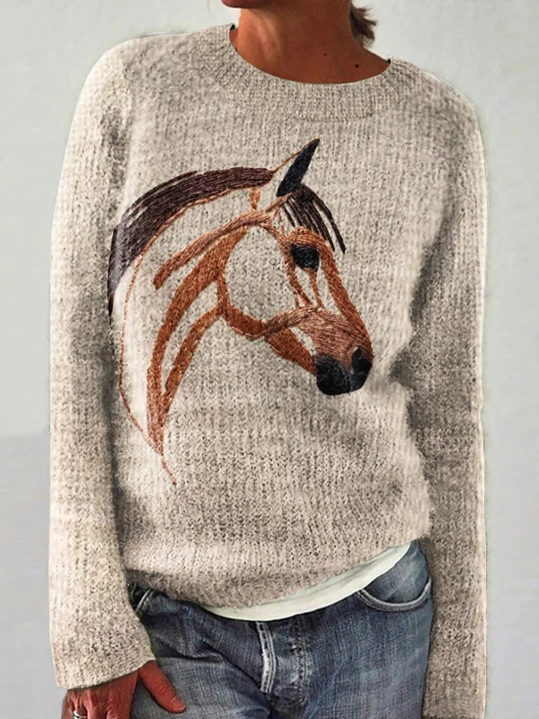 Pulls Femmes Décontracté Imprimé d'Animal Printemps / Automne Quotidien Coupe Régulière Manches Longues Col Rond Laine/Tricot Régulier