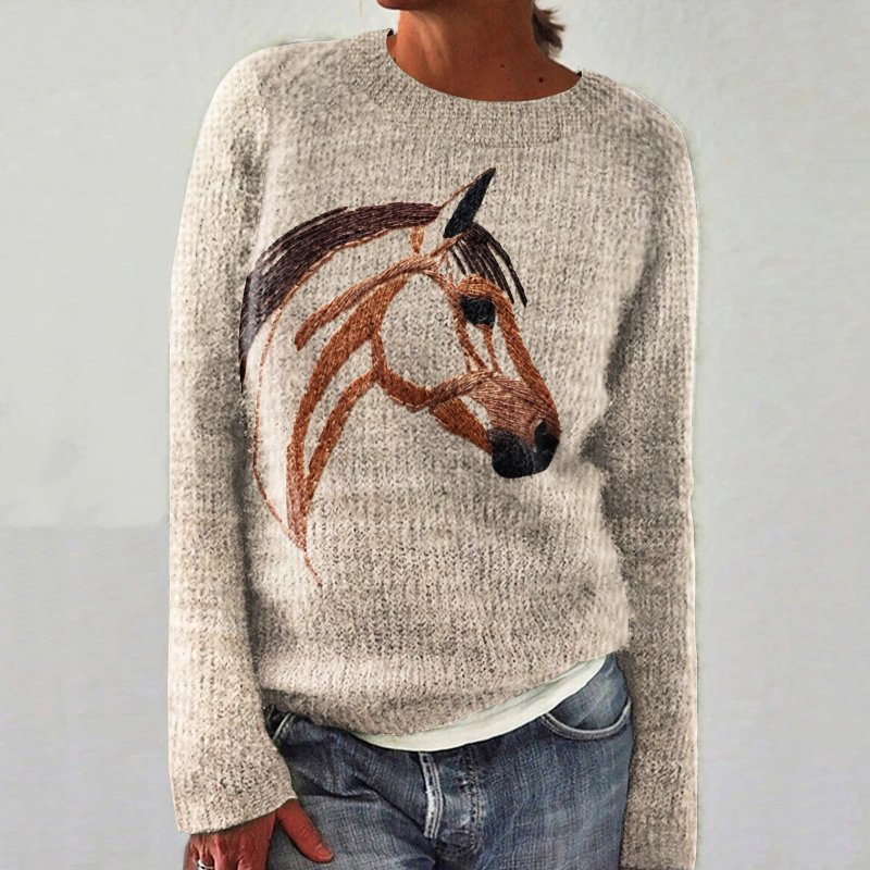 Pulls Femmes Décontracté Imprimé d'Animal Printemps / Automne Quotidien Coupe Régulière Manches Longues Col Rond Laine/Tricot Régulier