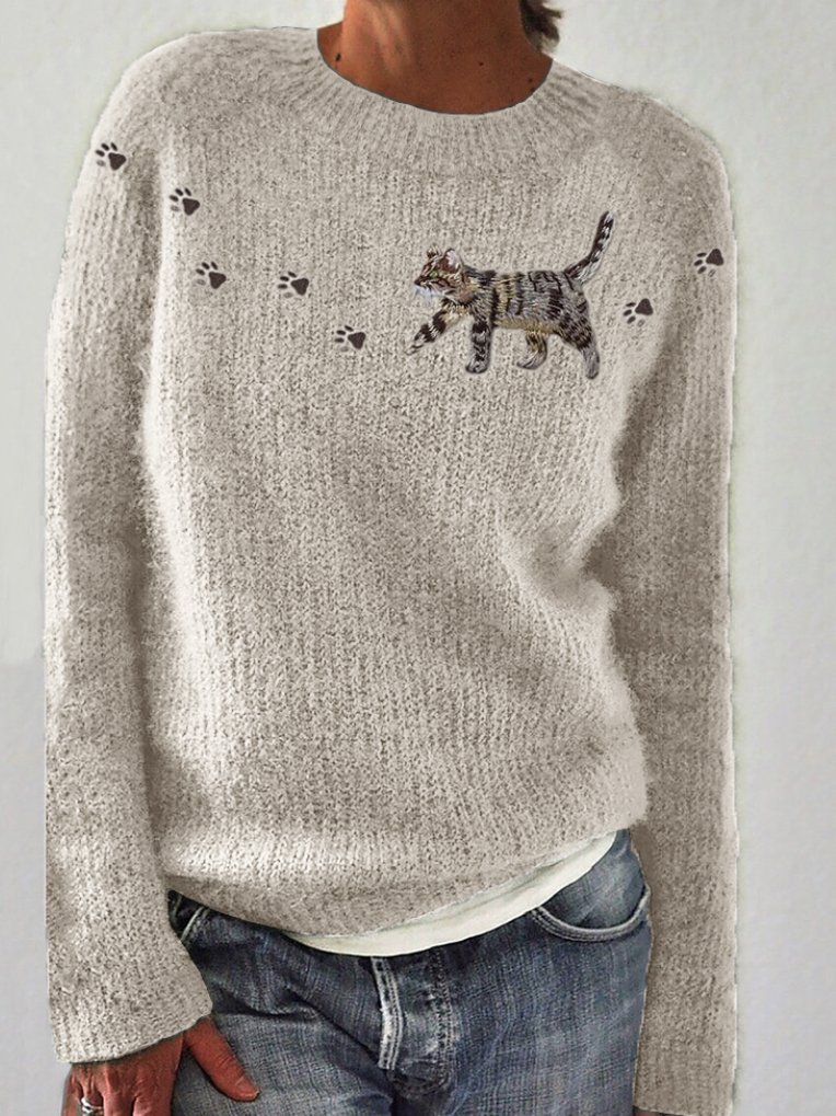 Pulls Décontracté Imprimé d'Animal Printemps / Automne Micro-élasticité Quotidien Col Rond Laine/Tricot Régulier Trapèze pour Femmes