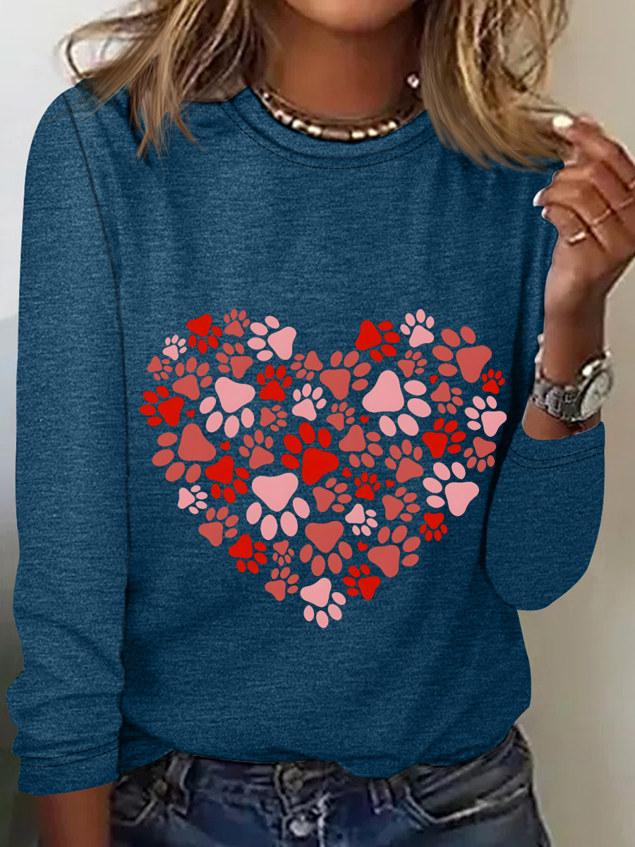 Chemisiers1 Décontracté Printemps / Automne Coeur/cordé Ample Manches Longues en Mélangé de Coton Régulier Droit Élasticité moyenne pour Femmes