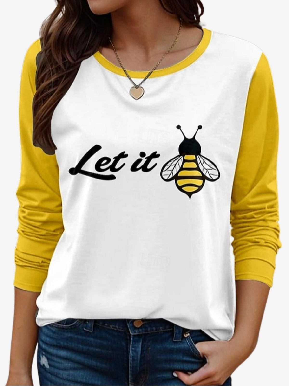 T-shirts Décontracté Lettres de texte Printemps / Automne Ample Jersey Manches Longues Col Rond Droit Régulier pour Femmes