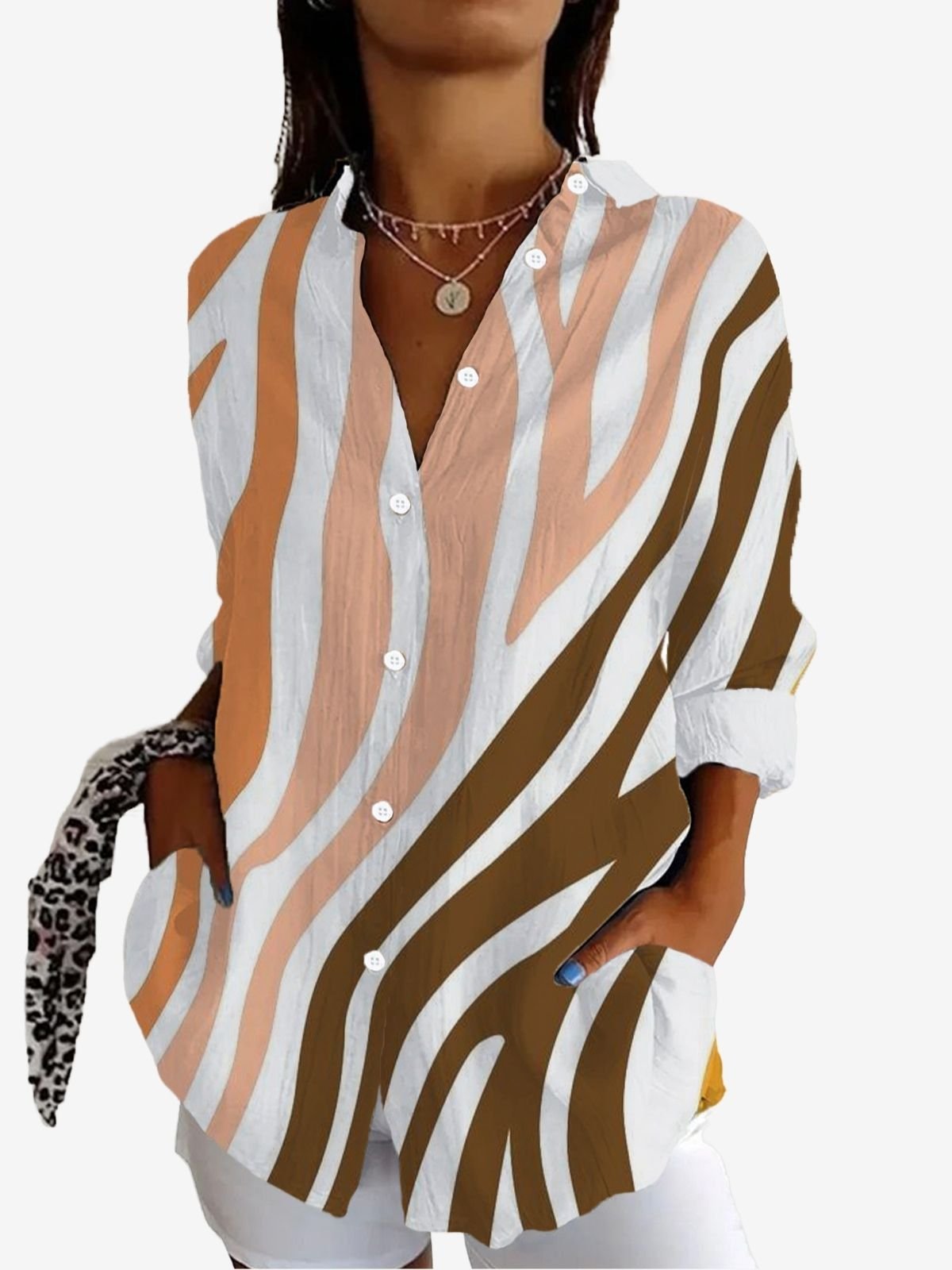 Chemises Femmes Géométrique Décontracté Printemps / Automne Polyester Quotidien Ample Manches Longues Régulier T.-N.-L.