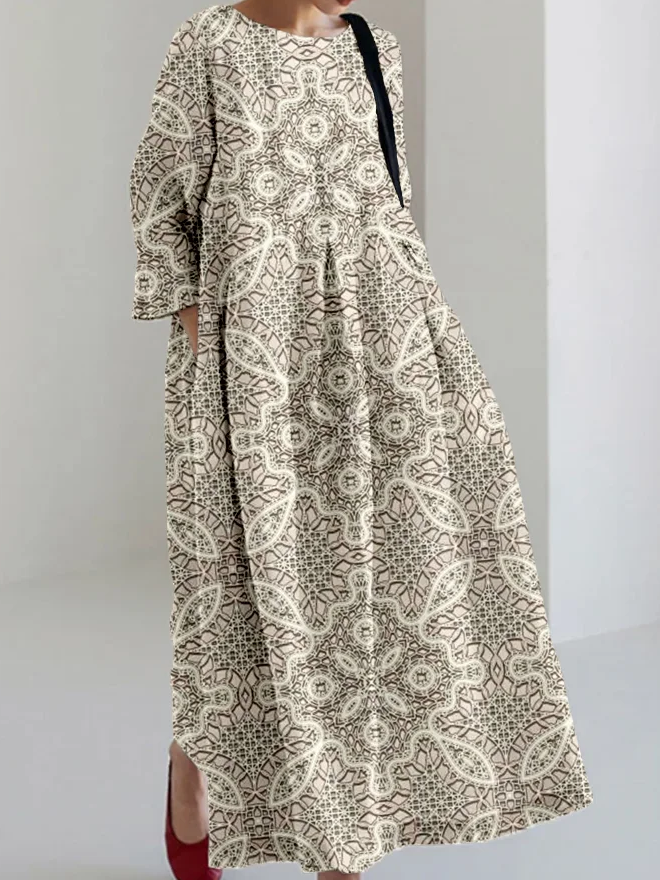 Femmes impression en 3D Comme Image Col Rond Confortable Robe Maxi Rétro