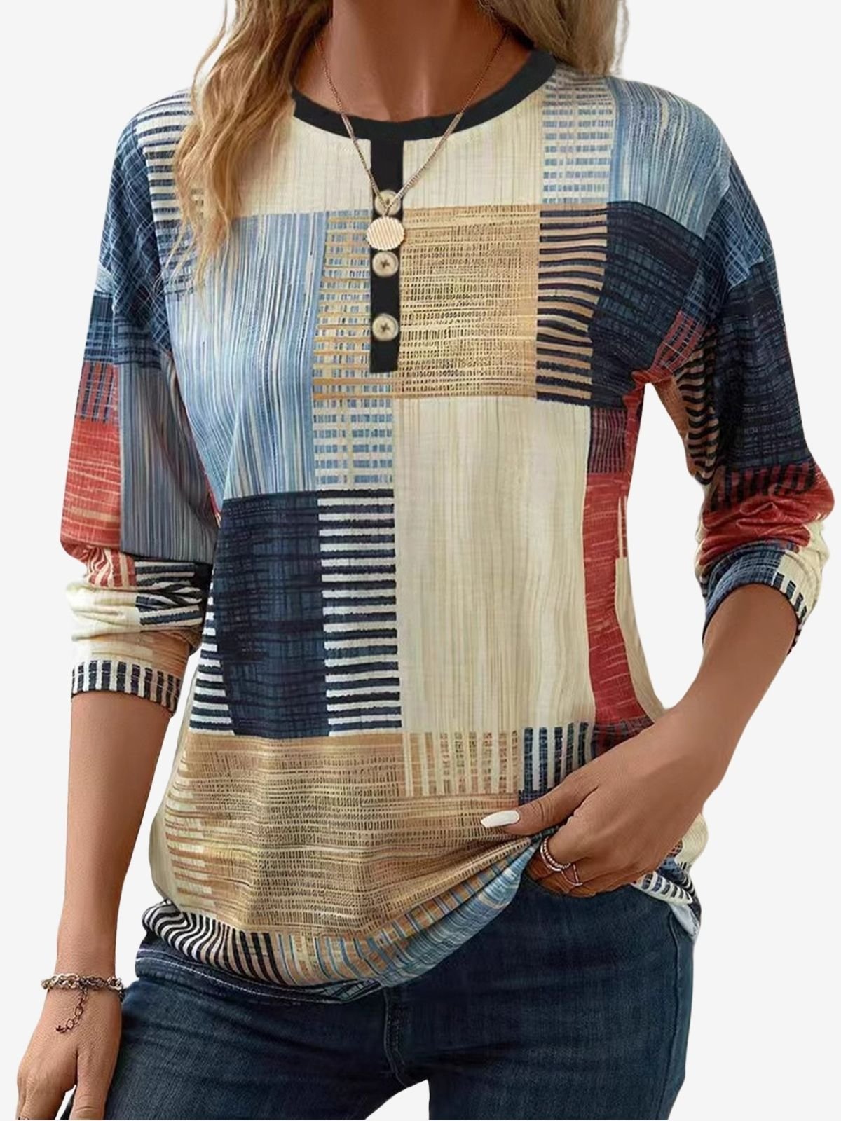 Chemisiers1 Femmes Décontracté Printemps / Automne Bloc de Couleur Polyester Micro-élasticité Manches Longues à Épaules Dénudées Régulier Régulier