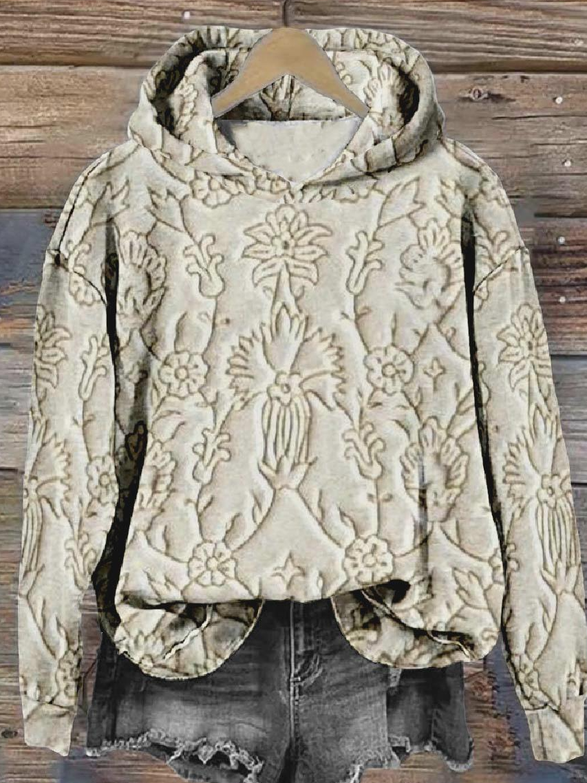 à Capuche Femmes Rétro Printemps / Automne impression en 3D Polyester Micro-élasticité Manches Longues Régulier Droit Régulier