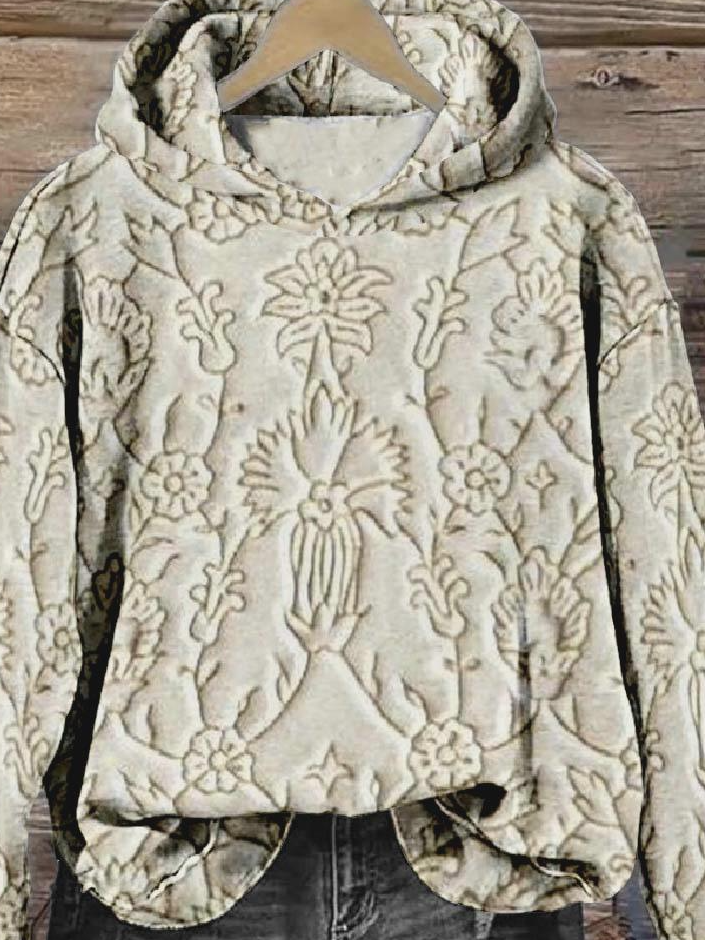 à Capuche Femmes Rétro Printemps / Automne impression en 3D Polyester Micro-élasticité Manches Longues Régulier Droit Régulier
