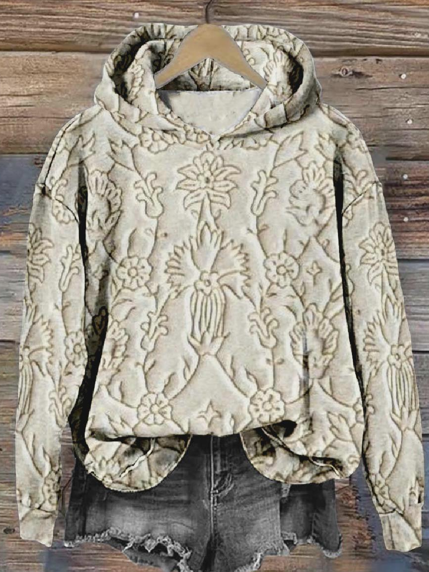 à Capuche Femmes Rétro Printemps / Automne impression en 3D Polyester Micro-élasticité Manches Longues Régulier Droit Régulier