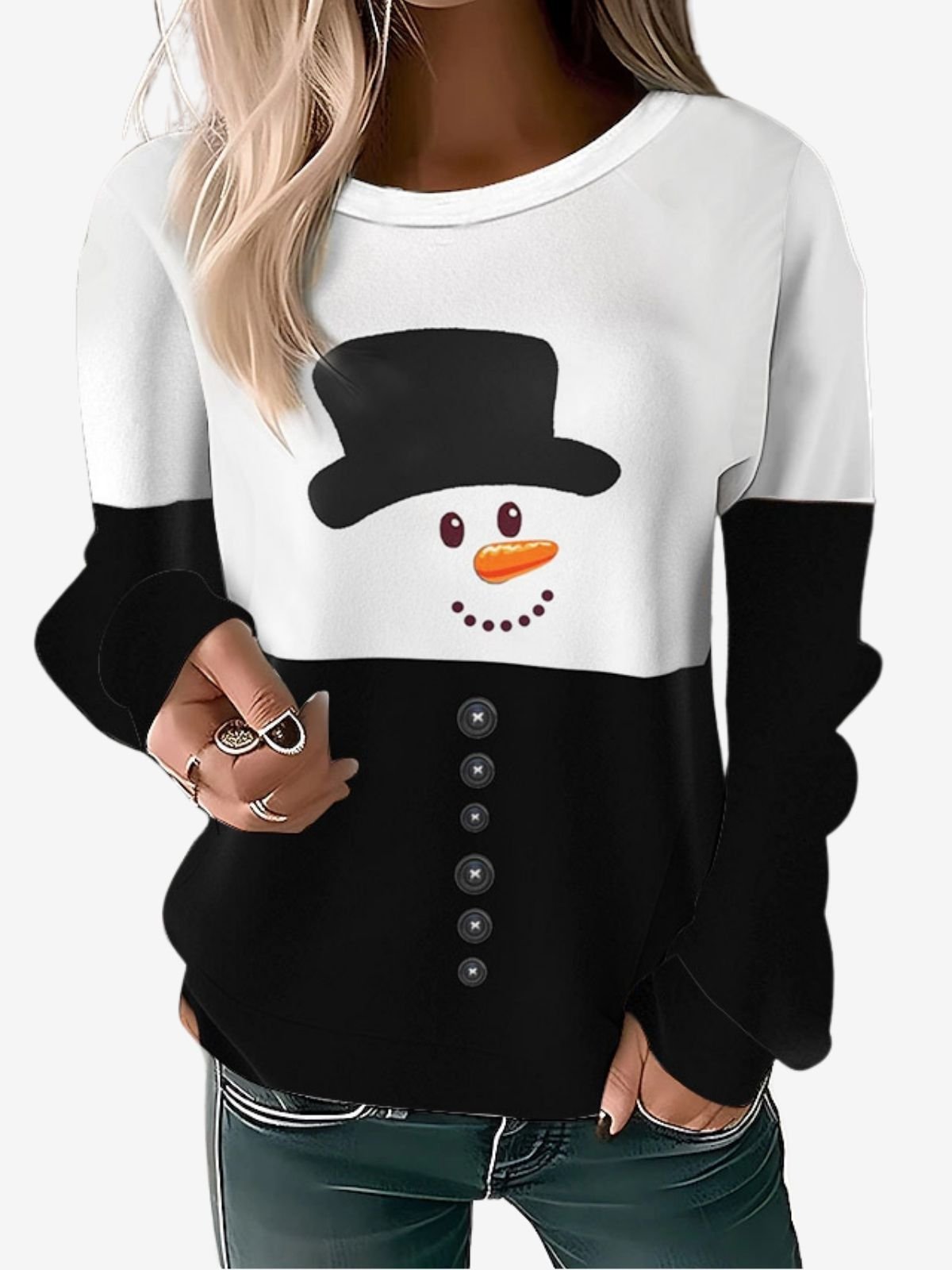 Sweat-shirts Décontracté Printemps / Automne Bonhomme de Neige de Noël Polyester Vacances Manches Longues Col Rond Régulier Régulier pour Femmes