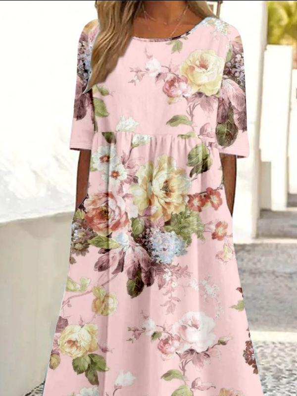 Femmes impression en 3D Kaki Clair Col Rond Confortable Robe Maxi Rétro