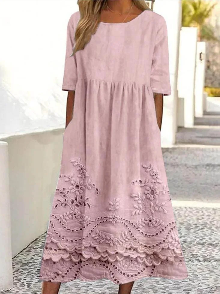 Femmes impression en 3D Blanc Col Rond Confortable Robe Maxi Rétro