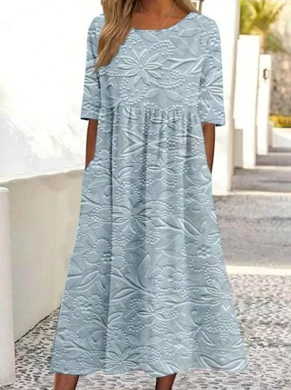 Femmes impression en 3D Brun Col Rond Confortable Robe Maxi Rétro