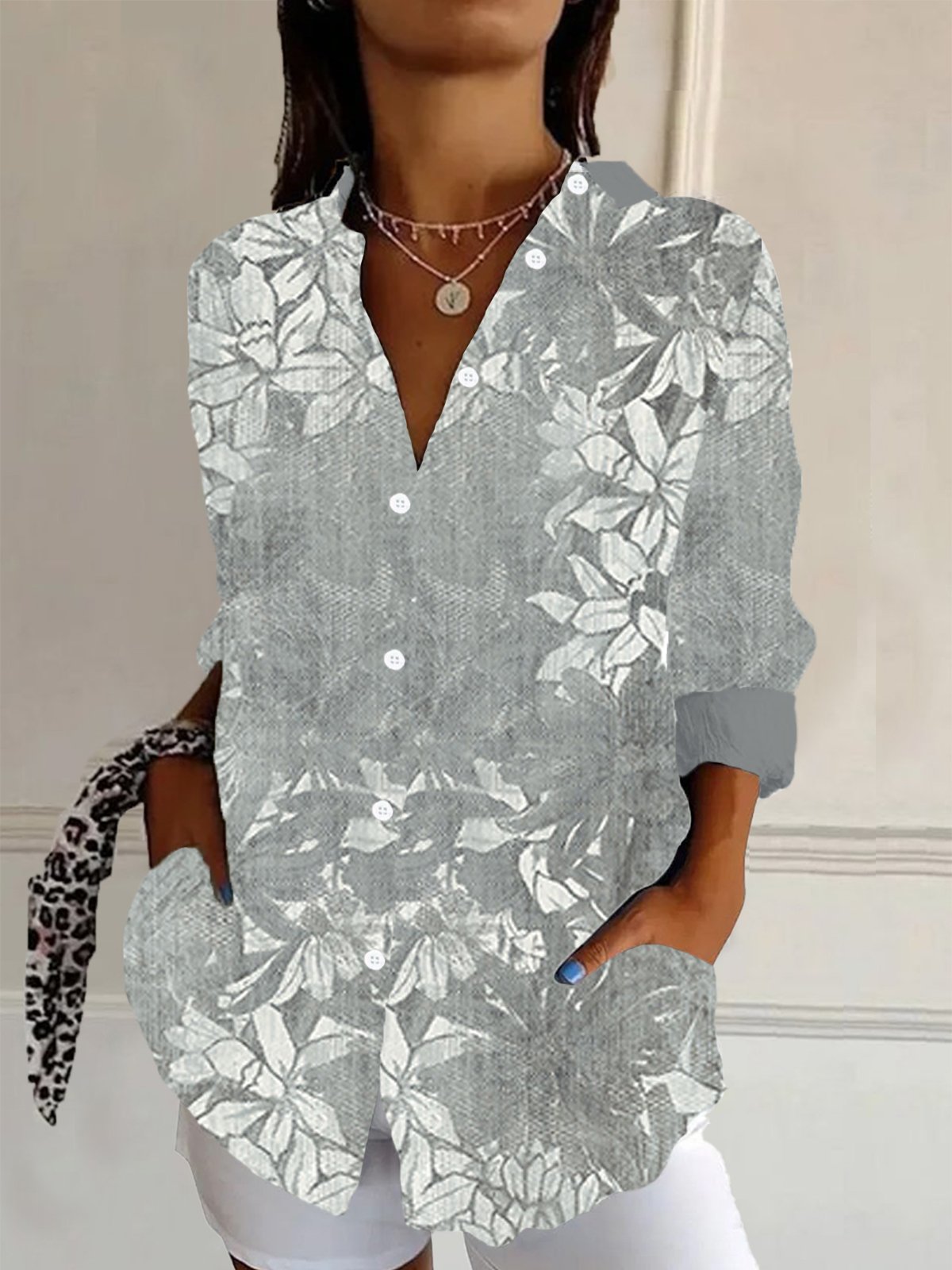 Chemises Décontracté Floral Printemps / Automne Aucune élasticité Quotidien Ample Régulier Régulier Col de Chemise pour Femmes