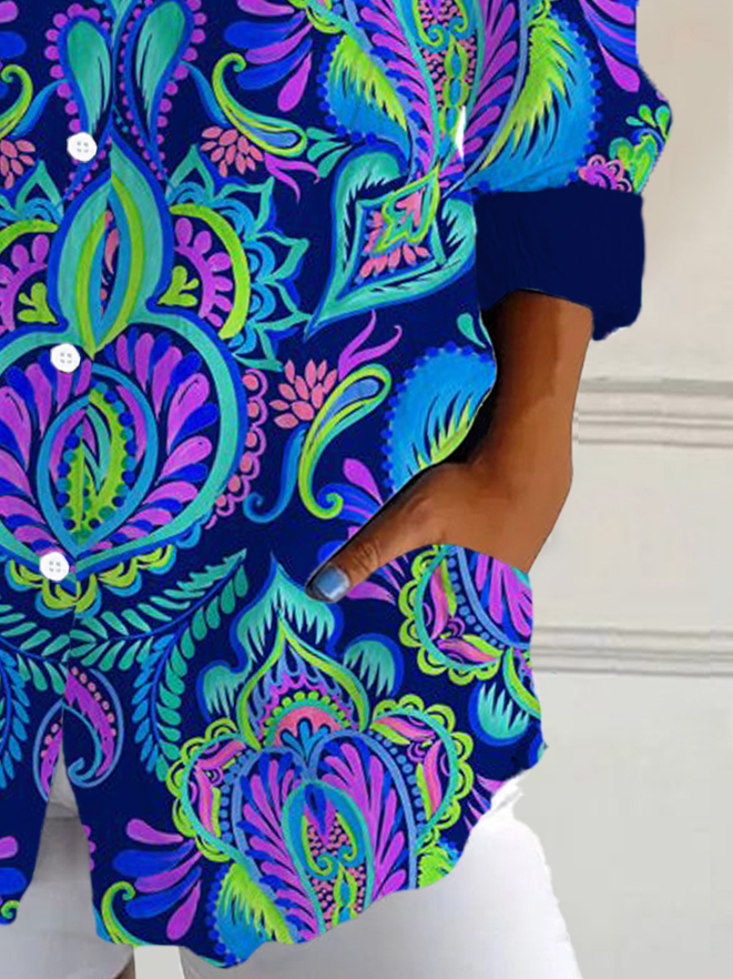 Chemises Femmes Décontracté Ethnique Printemps / Automne Polyester Aucune élasticité Manches Longues Régulier Col de Chemise T.-N.-L.
