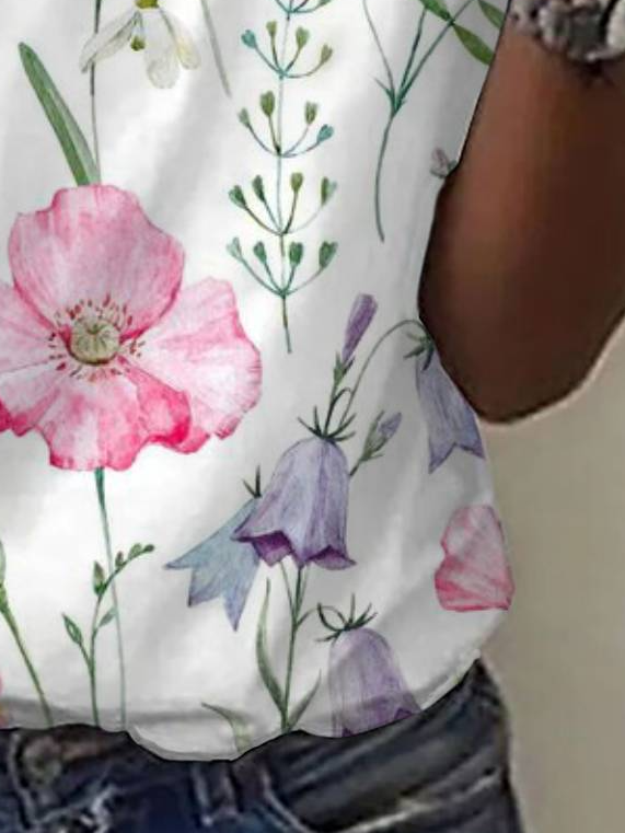 T-shirts Femmes Décontracté Floral Été Aucune élasticité Ample Manches Courtes Régulier Droit Régulier