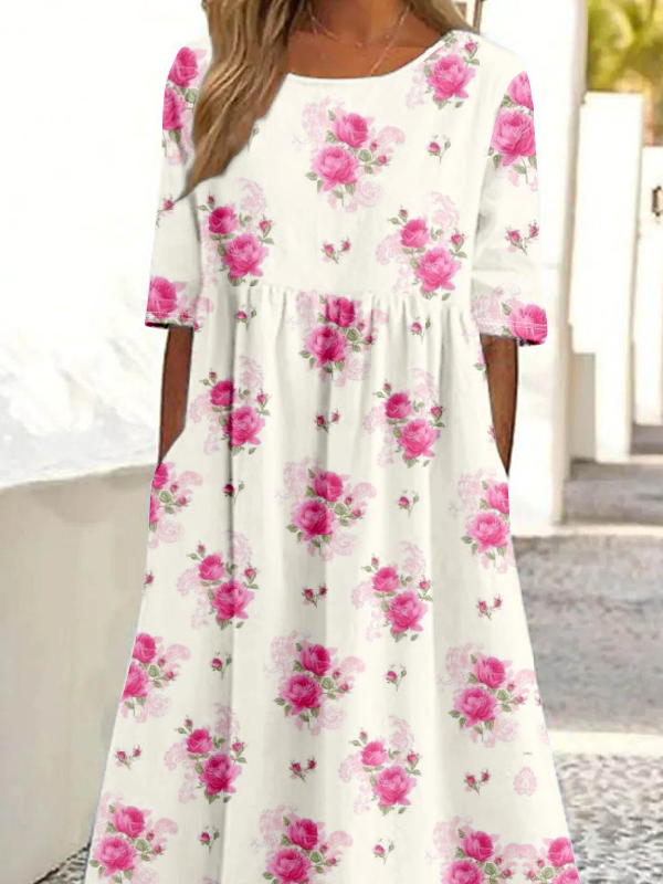 Femmes impression en 3D Comme Image Col Rond Confortable Robe Maxi Rétro