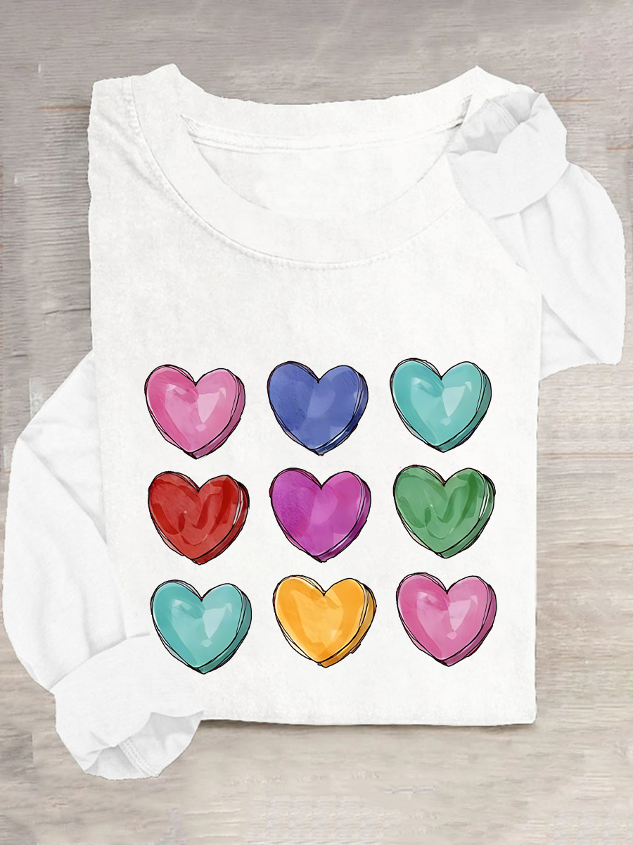 Chemisiers1 Décontracté Printemps / Automne Coeur/cordé Ample Manches Longues en Mélangé de Coton Droit Régulier Élasticité moyenne pour Femmes