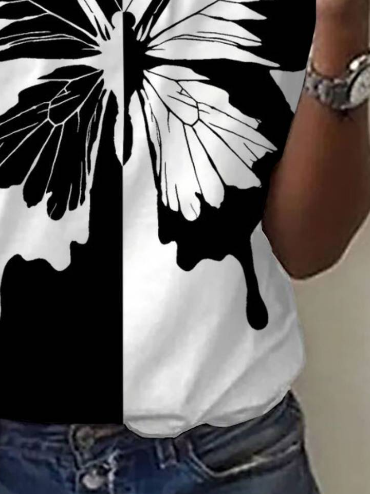 T-shirts Décontracté Été Papillon Aucune élasticité Quotidien Ample Jersey Droit Régulier pour Femmes