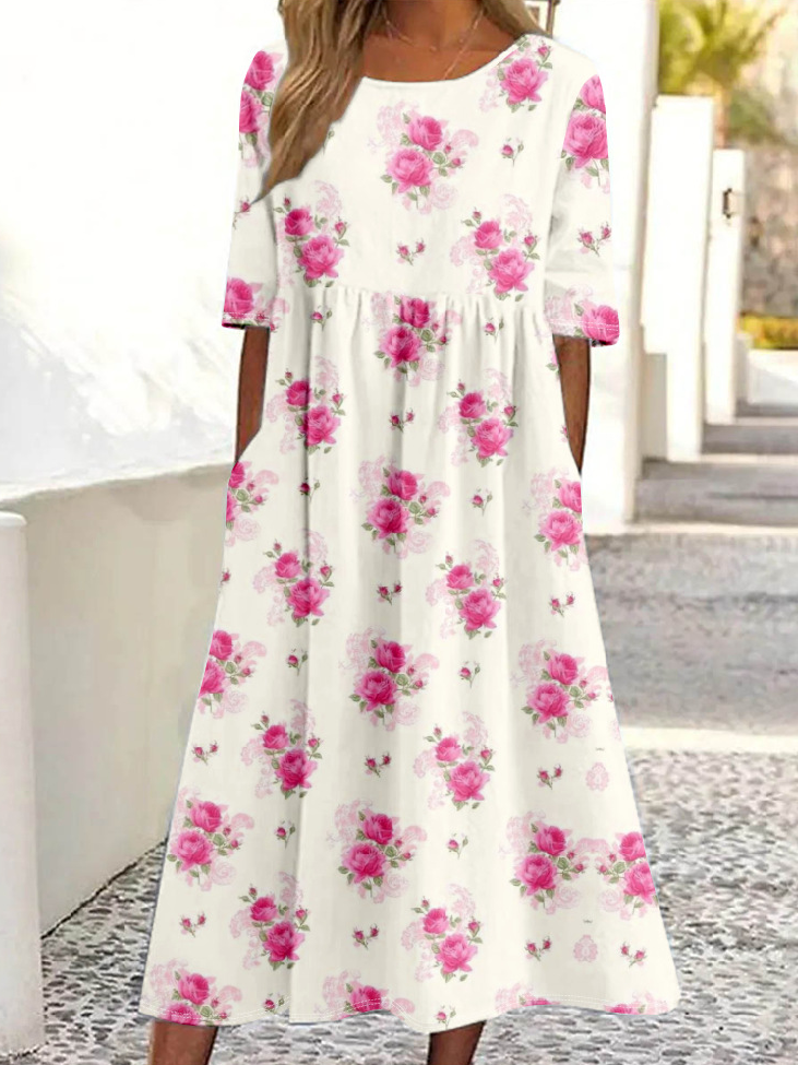 Femmes impression en 3D Comme Image Col Rond Confortable Robe Maxi Rétro