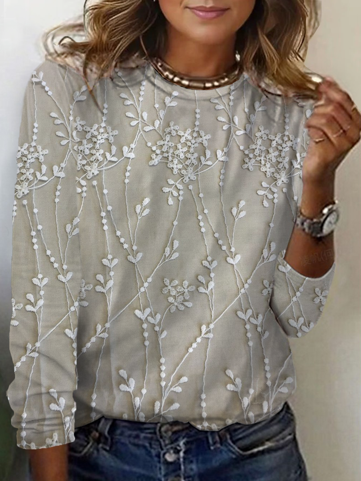 T-shirts Décontracté Floral Printemps / Automne Quotidien Jersey Manches Longues Col Rond Régulier Régulier pour Femmes