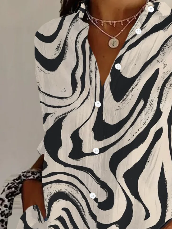Chemises Rayé Décontracté Printemps / Automne Polyester Manches Longues Droit Régulier Col de Chemise T.-N.-L. pour Femmes