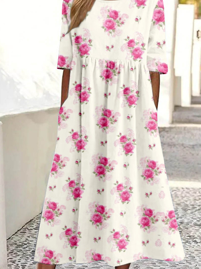 Femmes impression en 3D Comme Image Col Rond Confortable Robe Maxi Rétro