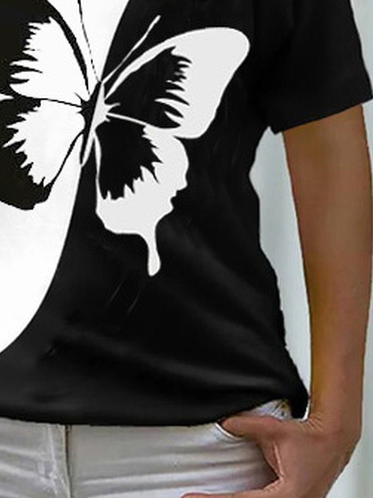 T-shirts Décontracté Été Papillon Quotidien Ample Manches Courtes Régulier Droit T.-N.-L. pour Femmes