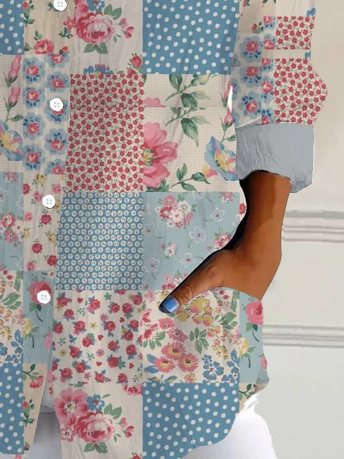 Chemises Femmes Décontracté Floral Printemps / Automne Aucune élasticité Manches Longues Régulier Régulier Col de Chemise T.-N.-L.