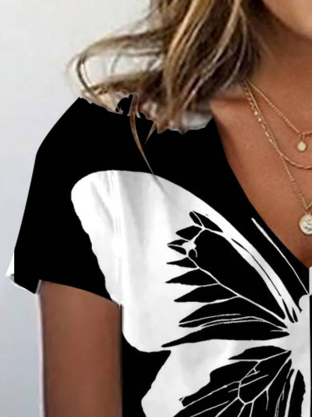 T-shirts Décontracté Été Papillon Aucune élasticité Quotidien Ample Jersey Droit Régulier pour Femmes