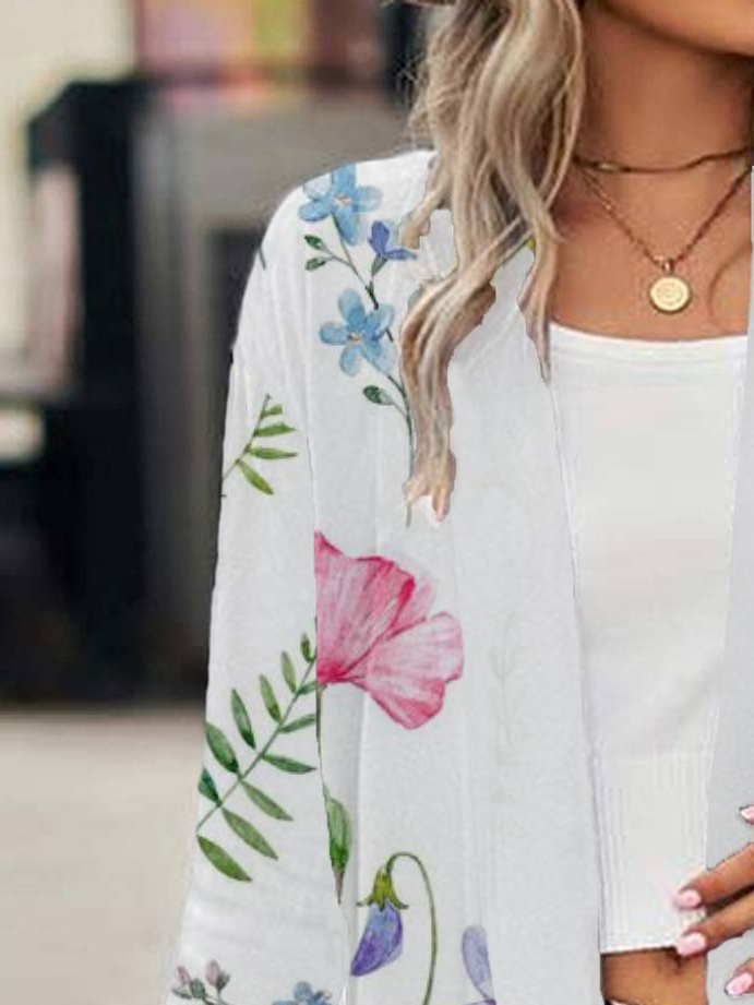 Élasticité moyenne Manches Longues Régulier Floral Kimono pour Femmes