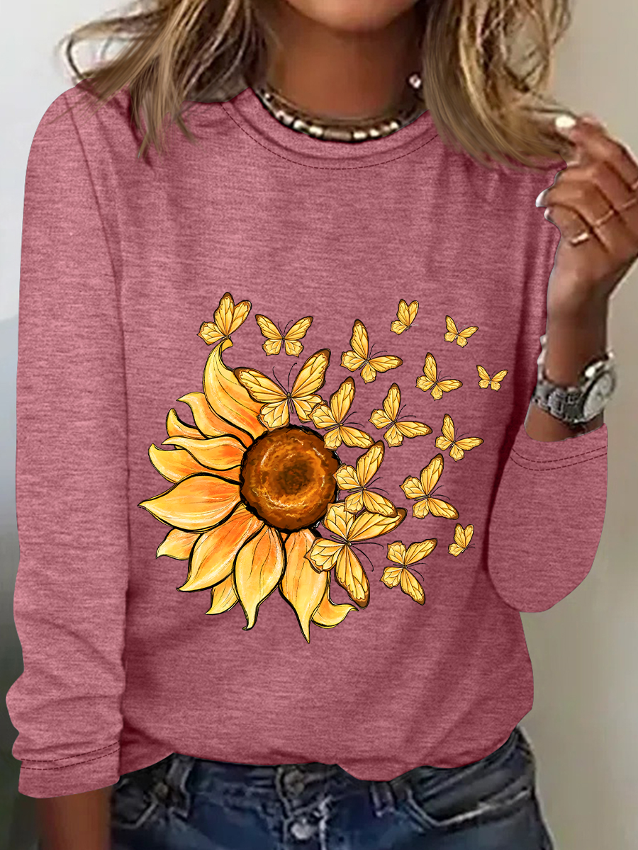 Chemisiers1 Femmes Décontracté Floral Printemps / Automne Ample Meilleure vente Manches Longues en Mélangé de Coton Régulier Droit