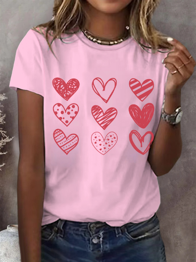 T-shirts Femmes Décontracté Été Coeur/cordé Imprimé Quotidien Ample Manches Courtes Droit Régulier