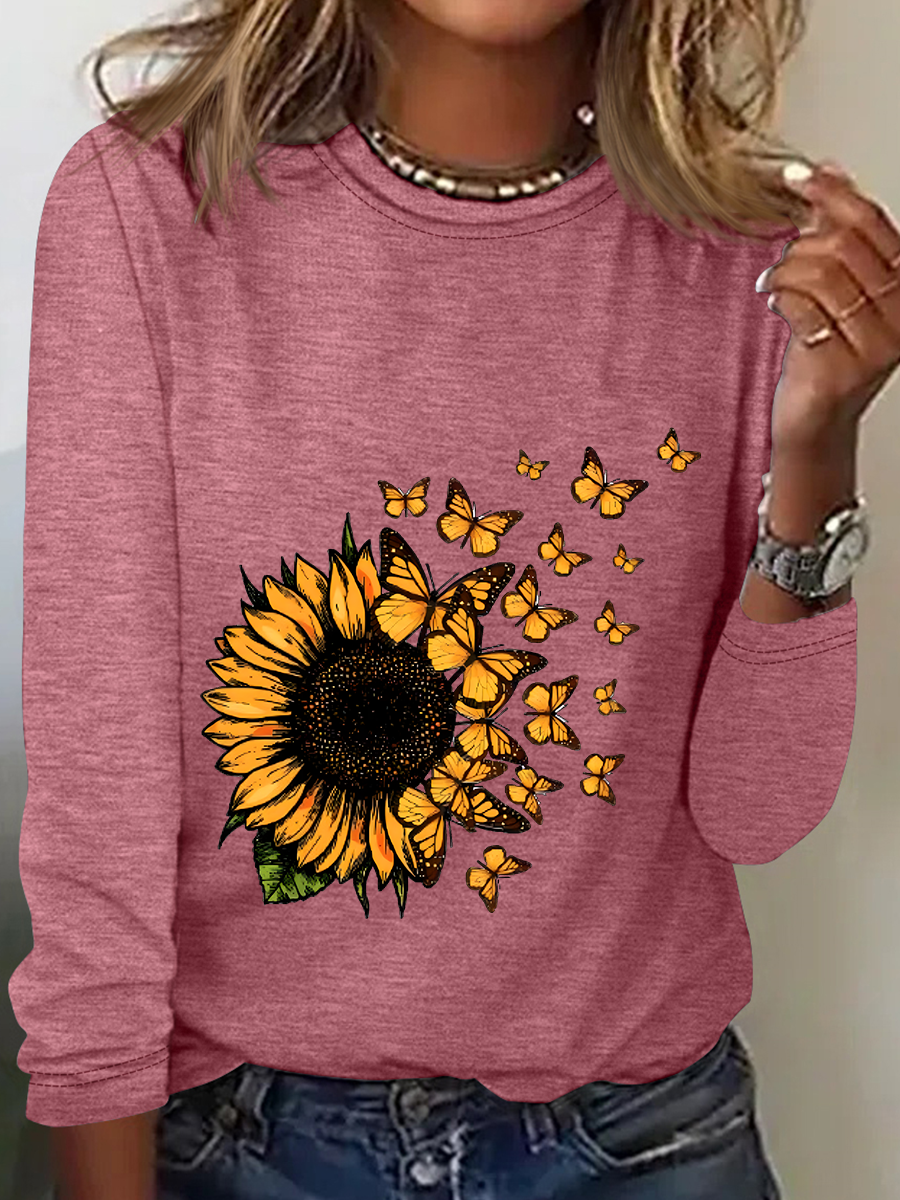 Chemisiers1 Femmes Décontracté Floral Printemps / Automne Quotidien Ample Manches Longues en Mélangé de Coton Droit Élasticité moyenne