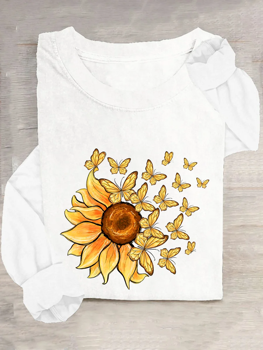 Chemisiers1 Femmes Décontracté Floral Printemps / Automne Ample Meilleure vente Manches Longues en Mélangé de Coton Régulier Droit