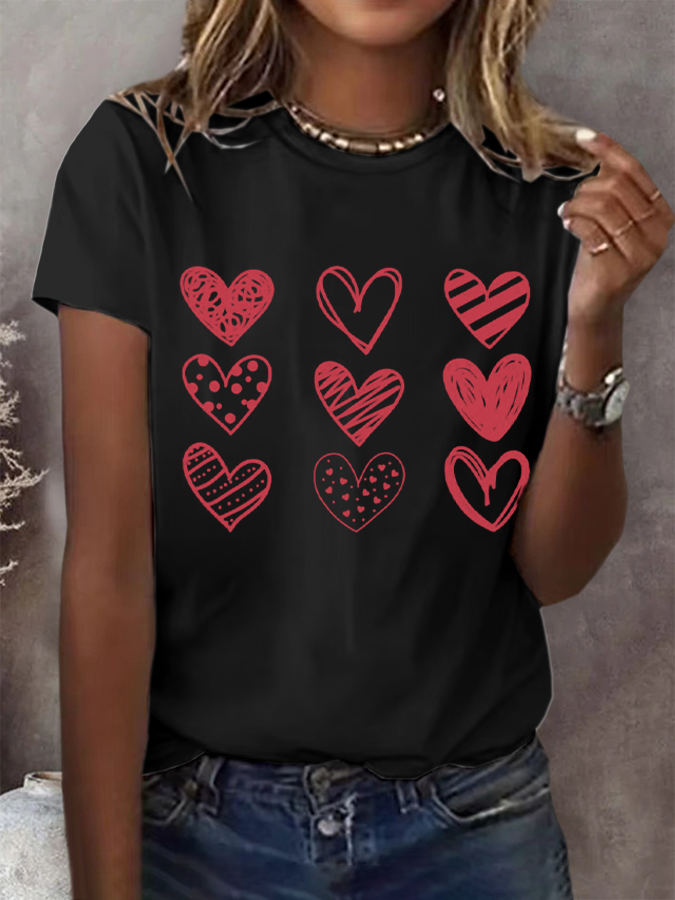 T-shirts Femmes Décontracté Été Coeur/cordé Imprimé Quotidien Ample Manches Courtes Droit Régulier